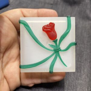 Square Shaped Trinket Box Plastic Hong Kong Marked JCM Red Flower Floral Vintage